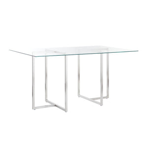 EuroStyle Legend Glass Top Dining Table with T-Shaped Steel Base for Modern Spaces Brushed Stainless Steel 72948SS-KIT