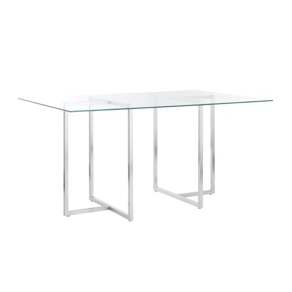 EuroStyle Legend Glass Top Dining Table with T-Shaped Steel Base for Modern Spaces Brushed Stainless Steel 72948SS-KIT