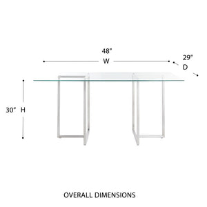 EuroStyle Legend Glass Top Dining Table with T-Shaped Steel Base for Modern Spaces Brushed Stainless Steel 72948SS-KIT