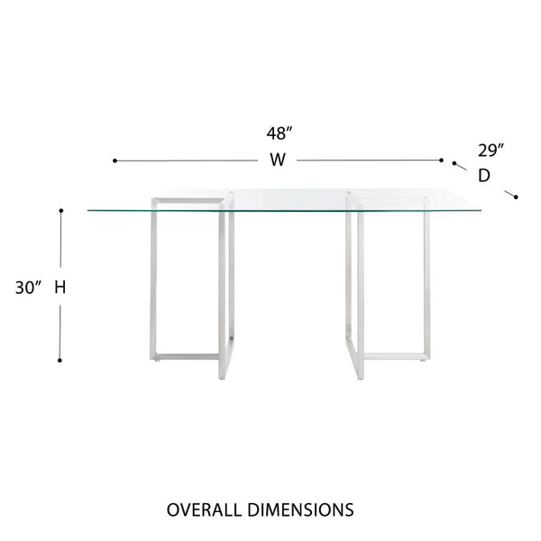 EuroStyle Legend Glass Top Dining Table with T-Shaped Steel Base for Modern Spaces Brushed Stainless Steel 72948SS-KIT
