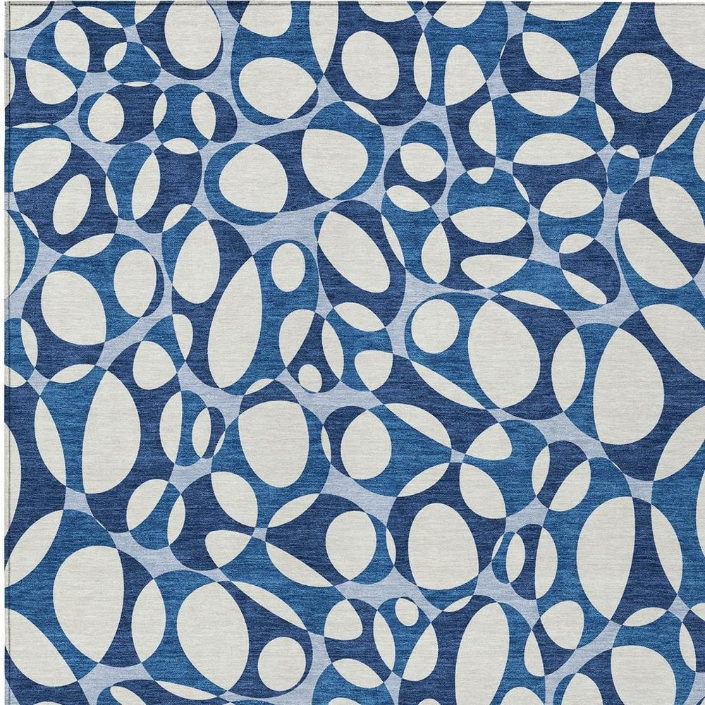 8x10 Abstract Navy Washable Polyester Indoor Outdoor Rug for Patios and Family Rooms
