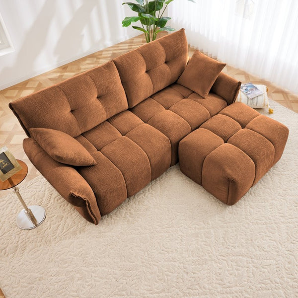 English Elm Modern Chenille Two-seater Sofa with Matching Ottoman for Living Room Apartment Burnt Orange W714S01660
