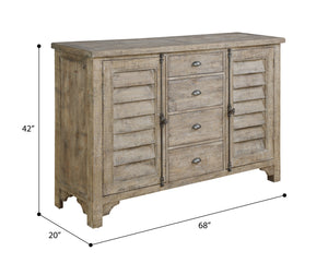 English Elm Wallace & Bay - Taupe Louvred Door Buffet Cabinet with Rustic Sandstone Finish, Easy-Care Wood Storage, 68"W x 42"H B361P384466