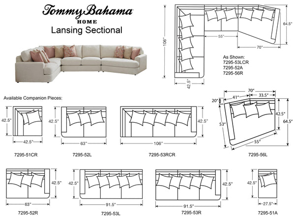 Lexington Tommy Bahama Home Lansing Sectional Sofa: Elevate Your Living Space With Luxurious, Contemporary Palm Desert Style   7295-50s-44