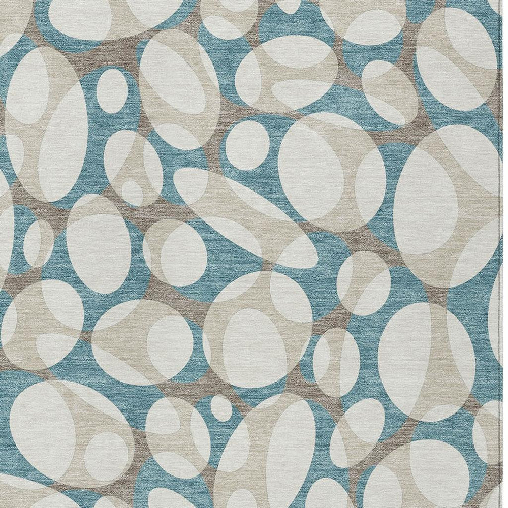 HomeRoots 8 Ft X 10 Ft Teal Abstract Polyester Indoor Outdoor Rug Washable for Patio Living 729608