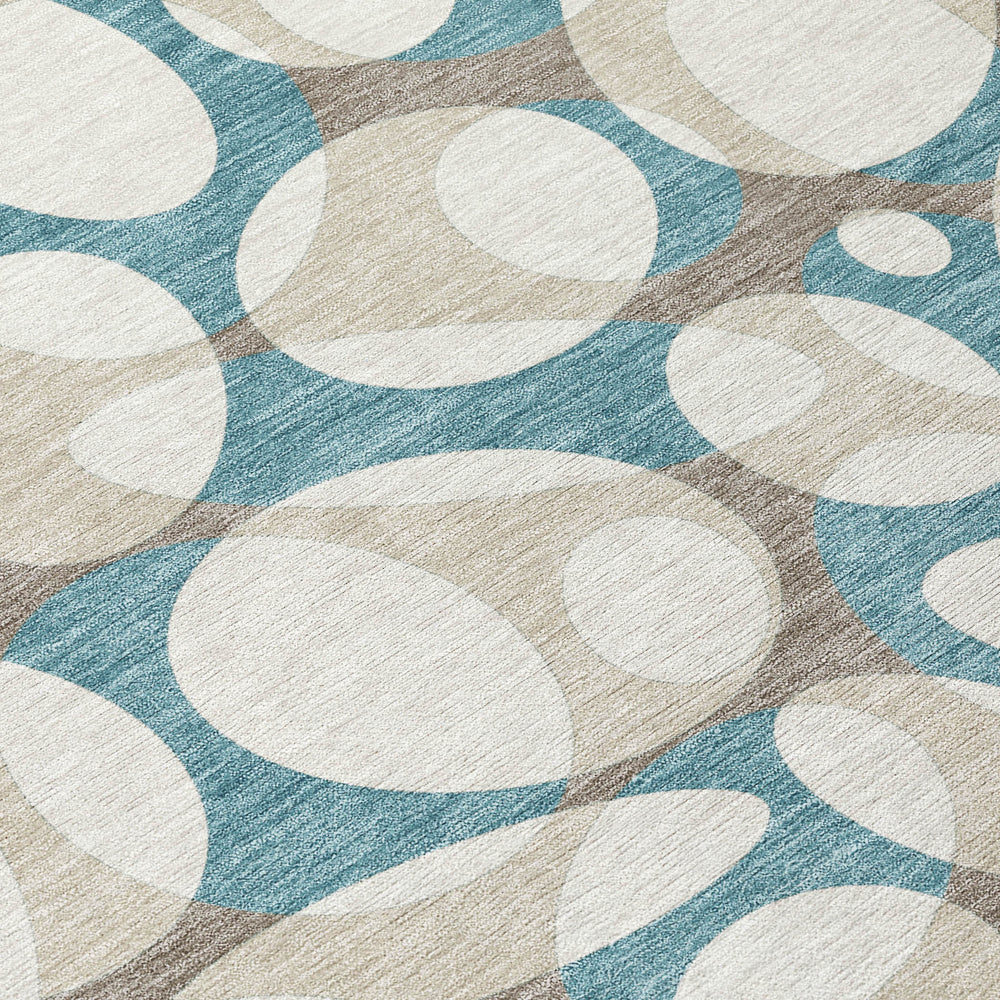 HomeRoots 8 Ft X 10 Ft Teal Abstract Polyester Indoor Outdoor Rug Washable for Patio Living 729608