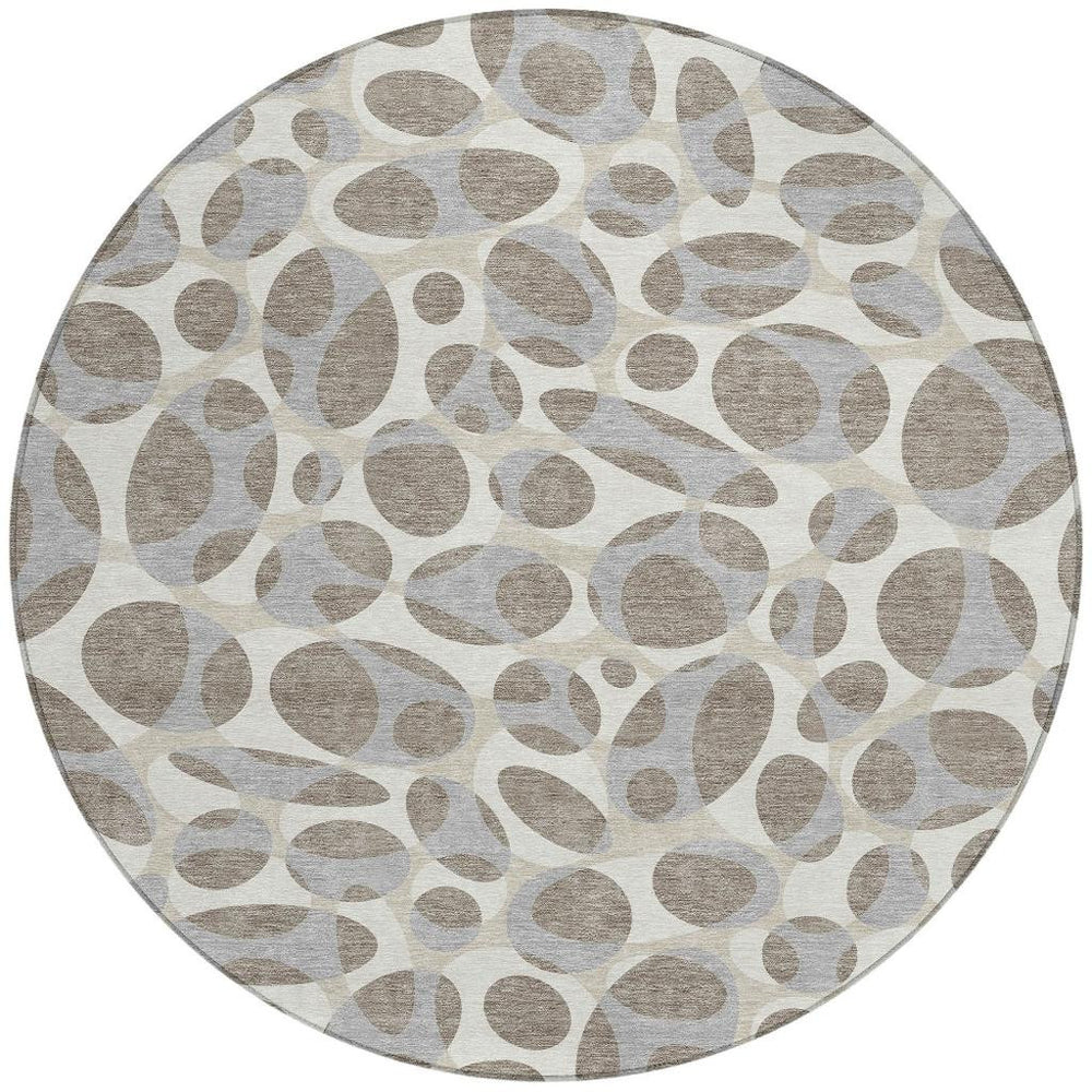 8 Ft Round Abstract Polyester Area Rug Washable Stain Resistant Indoor Outdoor Patio