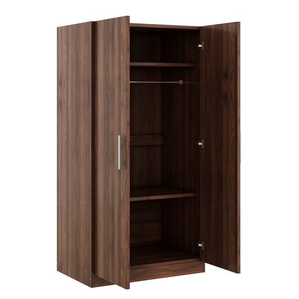 English Elm 2-Door Pine Wood Wardrobe Armoire with Rod & 3 Shelves, Brown Grain Finish—Sturdy 300lb Capacity GX001833AAD