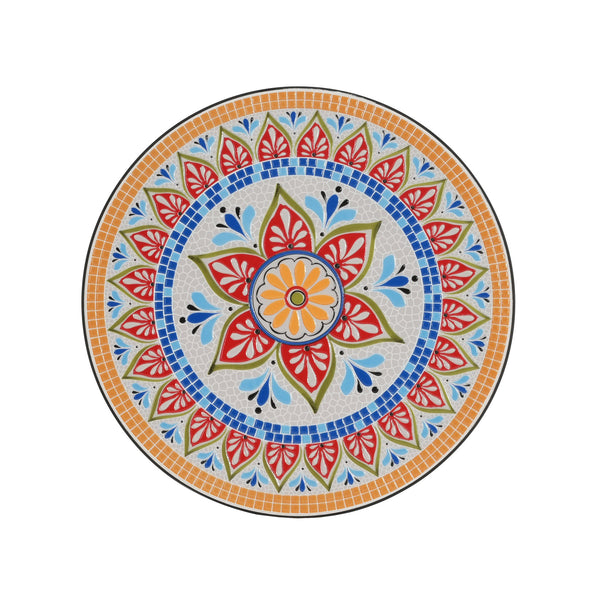 English Elm Christopher Knight Home® - Lambert Outdoor Chat Set Black & Red - Ornate Water-Shedding Ceramic Tile Seats, Iron Frame Patio Elegance N775P215527B