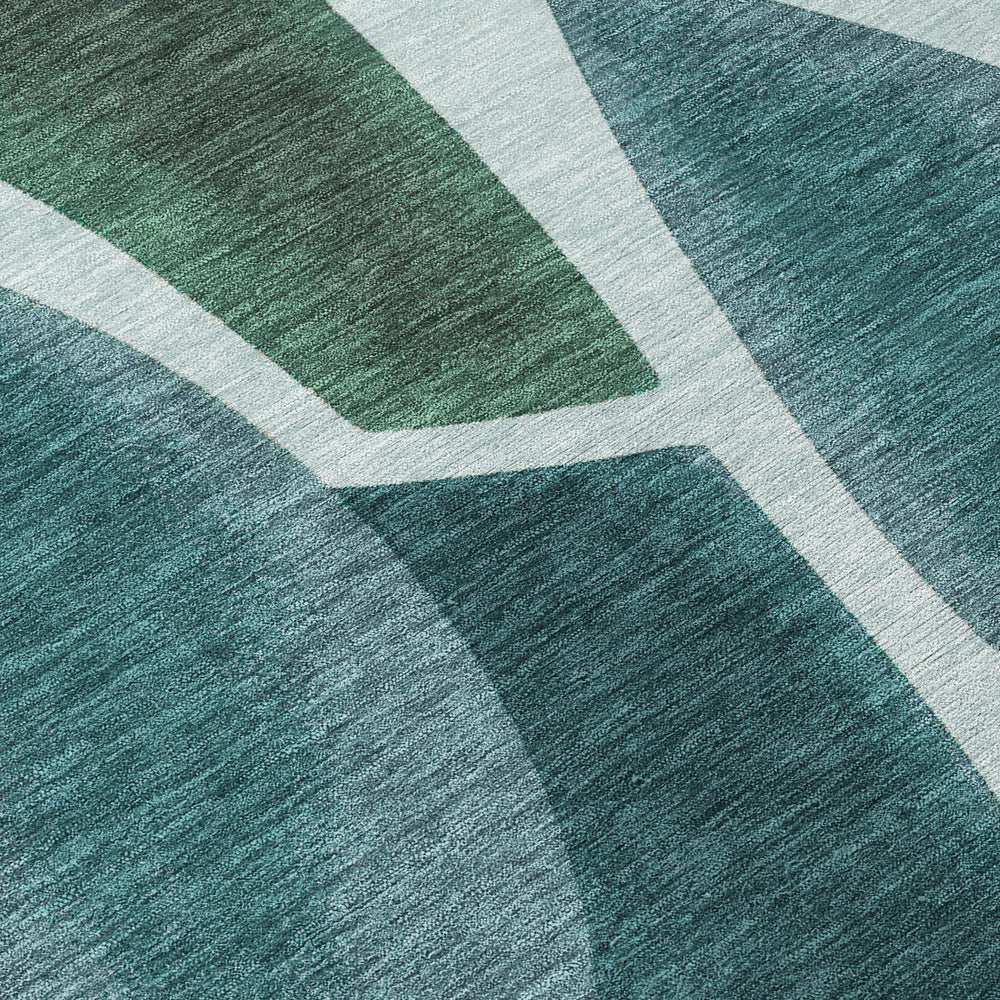 9 X 12 Teal Turquoise Abstract Polyester Washable Indoor Outdoor Area Rug