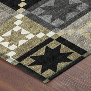 Patchwork Polyester Area Rug Washable Indoor Outdoor Low Pile for High Traffic Spaces
