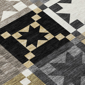 Patchwork Polyester Area Rug Washable Indoor Outdoor Low Pile for High Traffic Spaces
