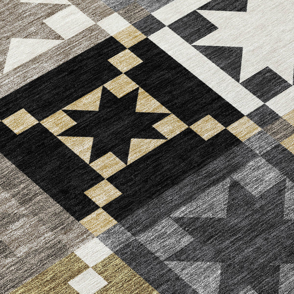 Patchwork Polyester Area Rug Washable Indoor Outdoor Low Pile for High Traffic Spaces