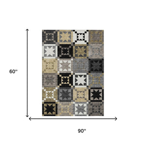 Patchwork Polyester Area Rug Washable Indoor Outdoor Low Pile for High Traffic Spaces