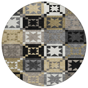 8 Ft Round Patchwork Polyester Area Rug Washable Indoor Outdoor Geometric Design