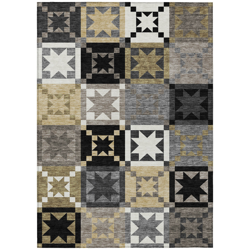 Patchwork Polyester Area Rug Washable Indoor Outdoor Low Pile for High Traffic Spaces