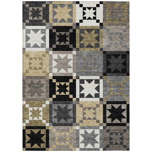 Patchwork Polyester Area Rug Washable Indoor Outdoor Low Pile for High Traffic Spaces