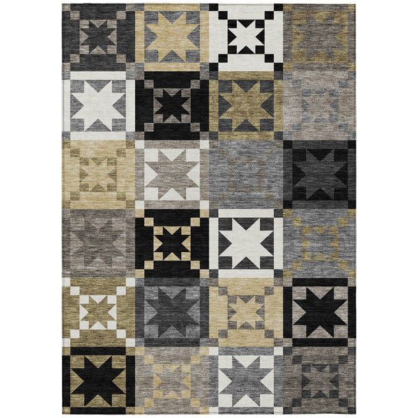 Patchwork Polyester Area Rug Washable Indoor Outdoor Low Pile for High Traffic Spaces
