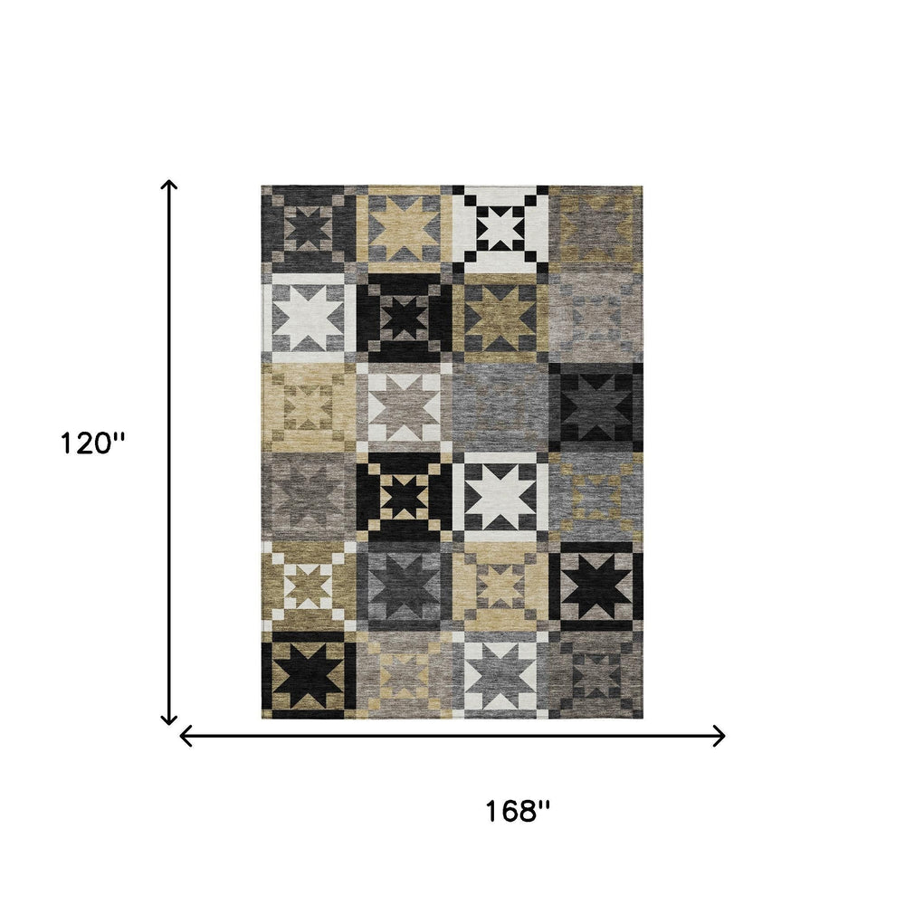 Patchwork Polyester Area Rug Washable Indoor Outdoor Low Pile for High Traffic Spaces