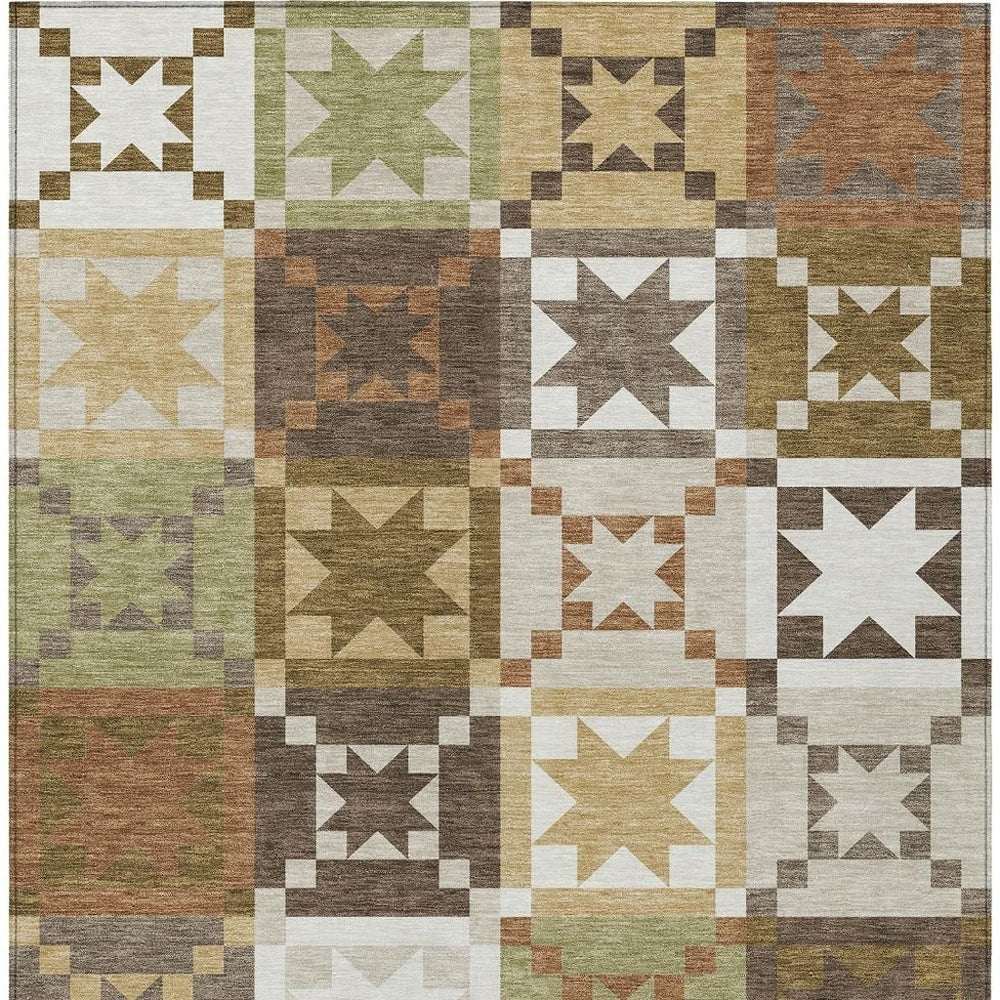 Patchwork Polyester Area Rug Washable Indoor Outdoor Transitional Decor for Patio Living Room