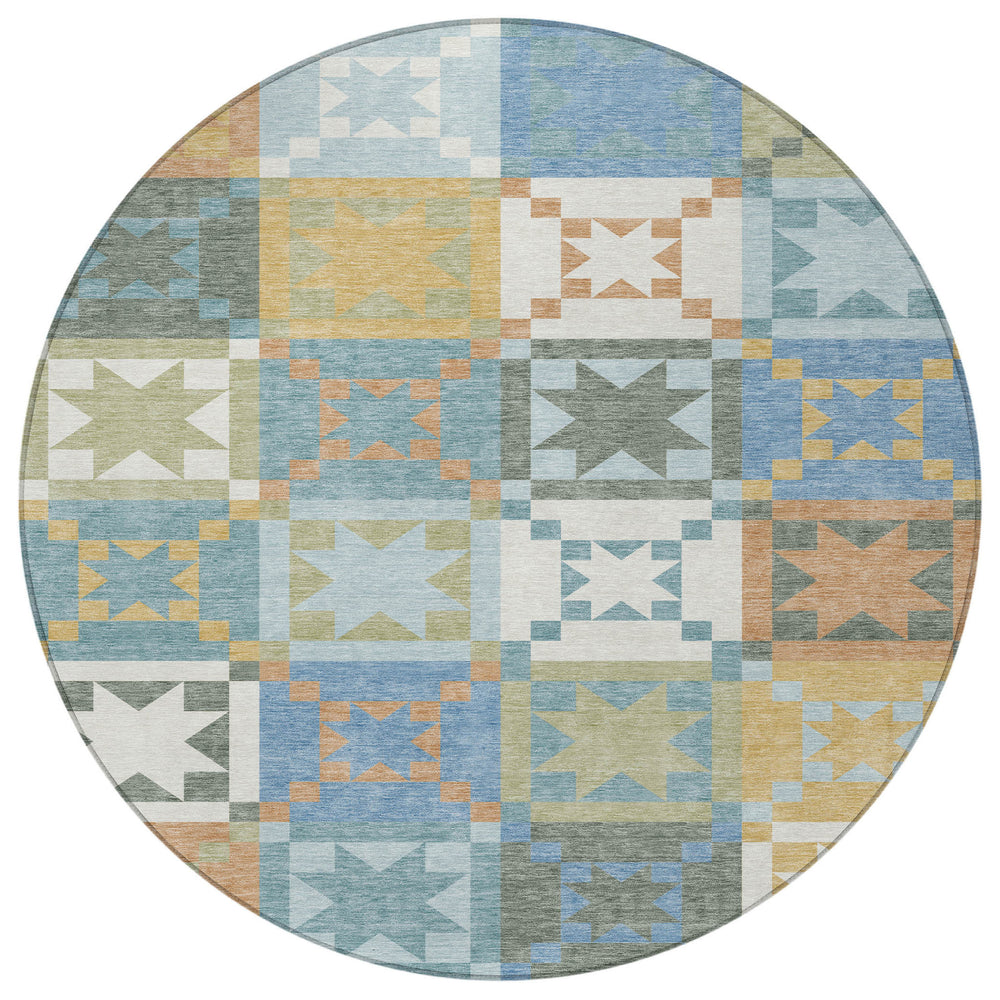 8 Foot Round Patchwork Polyester Area Rug Washable for Indoor Outdoor Use