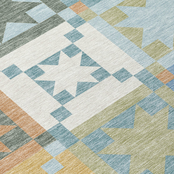 8 Foot Round Patchwork Polyester Area Rug Washable for Indoor Outdoor Use