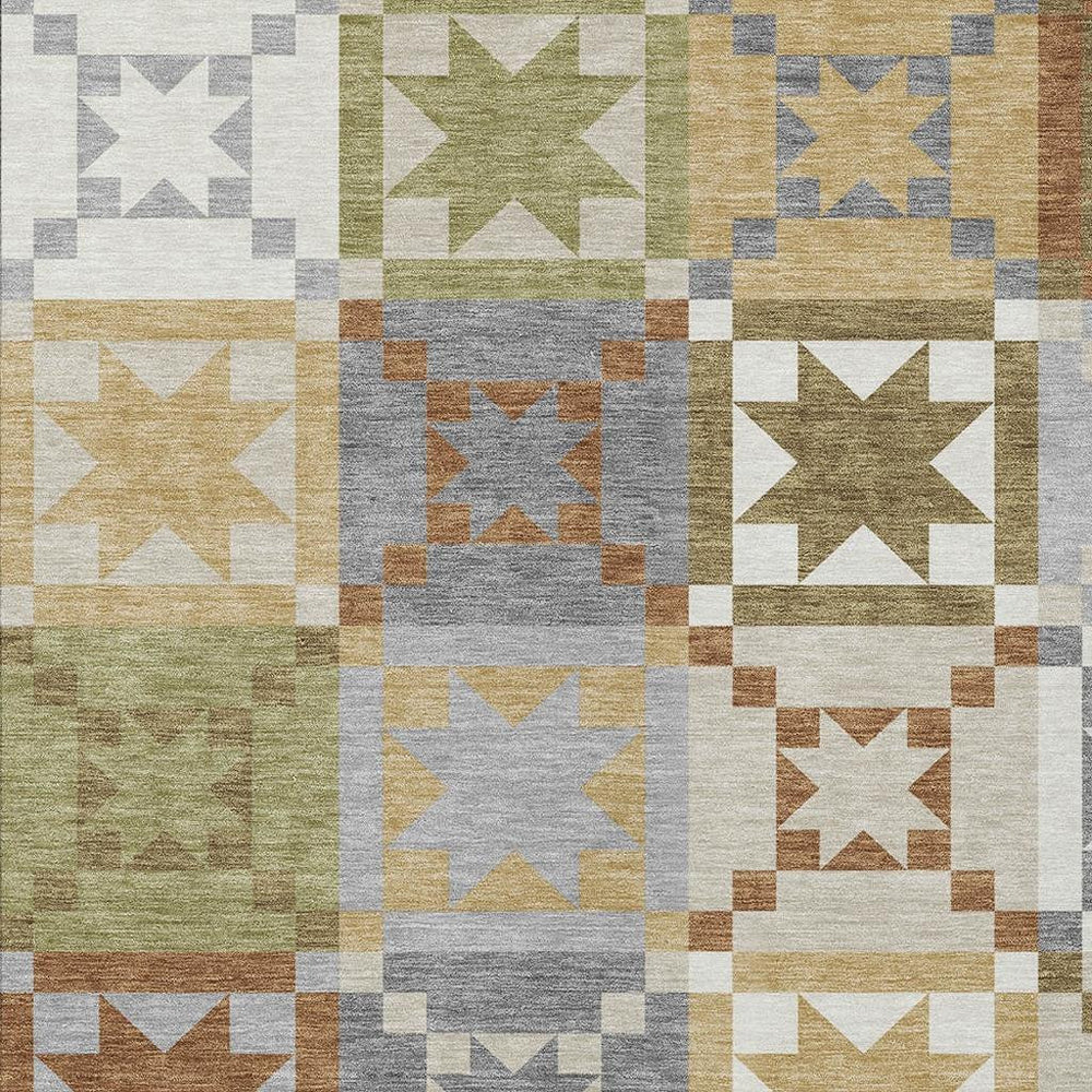 HomeRoots Patchwork Polyester Area Rug Washable Indoor Outdoor Low Pile Felt Back Patio Decor 5' x 8' 729672