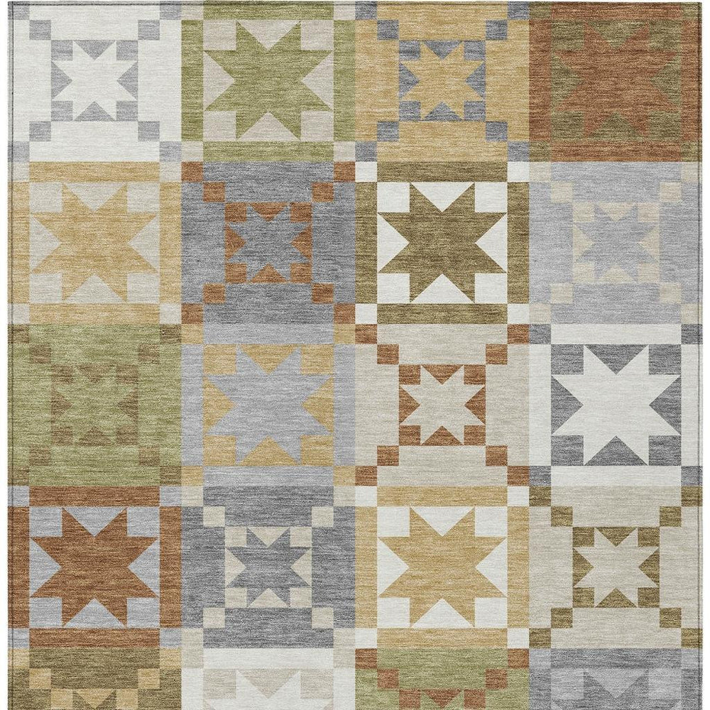HomeRoots Patchwork Polyester Area Rug Washable Indoor Outdoor Low Pile Felt Back Patio Decor 5' x 8' 729672