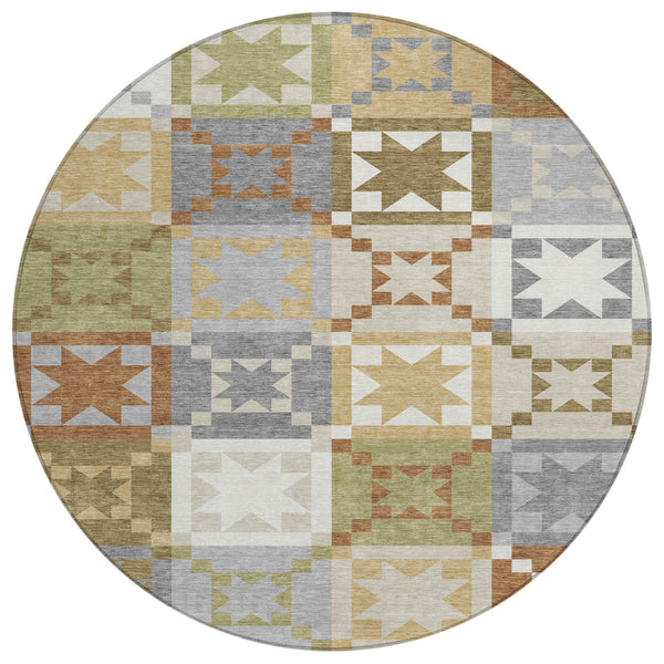 8 Foot Round Patchwork Area Rug Washable Polyester Geometric Indoor Outdoor Use