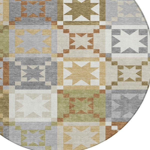 HomeRoots 8 Foot Round Patchwork Area Rug Washable Polyester Geometric Indoor Outdoor Use 729673