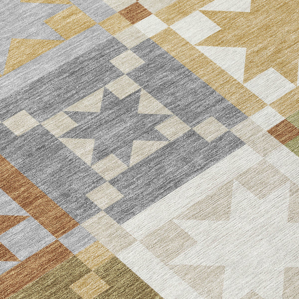 8 Foot Round Patchwork Area Rug Washable Polyester Geometric Indoor Outdoor Use