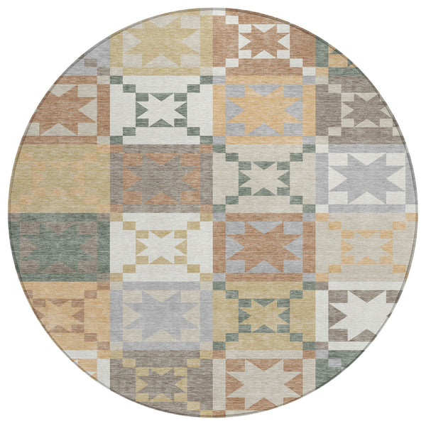 8 Ft Round Patchwork Polyester Area Rug Machine Washable for Patio or Entryway