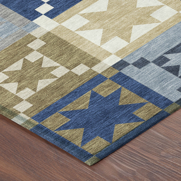 8 Ft Round Geometric Patchwork Polyester Area Rug for Indoor Outdoor Spaces