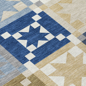 8 Ft Round Geometric Patchwork Polyester Area Rug for Indoor Outdoor Spaces