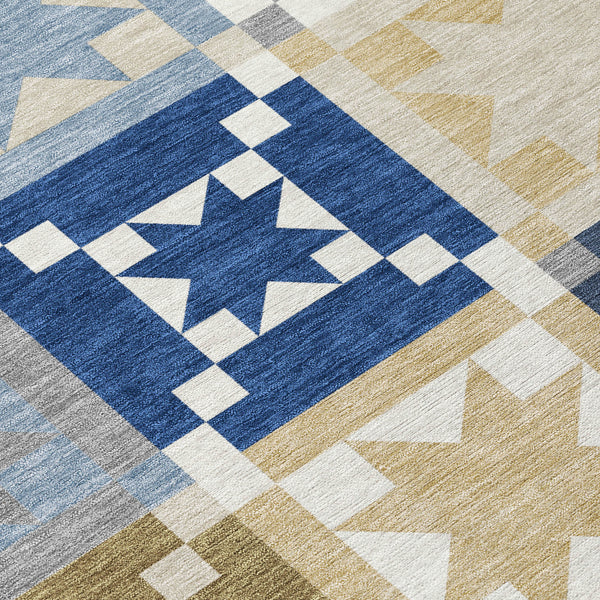 8 Ft Round Geometric Patchwork Polyester Area Rug for Indoor Outdoor Spaces