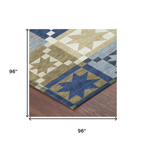8 Ft Round Geometric Patchwork Polyester Area Rug for Indoor Outdoor Spaces