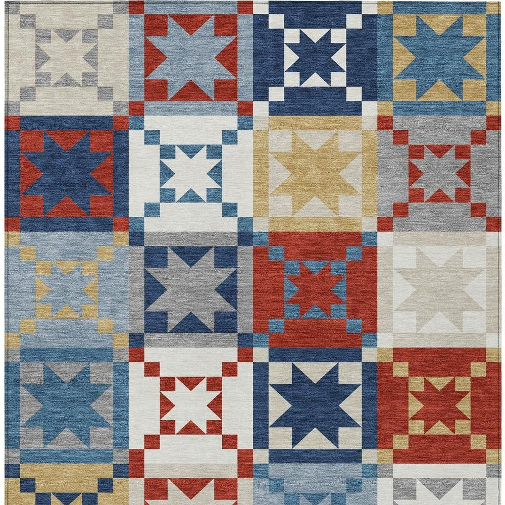 Patchwork Polyester Area Rug Washable Low Pile for Indoor Outdoor Patio and Living Room