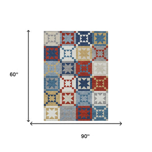 Patchwork Polyester Area Rug Washable Low Pile for Indoor Outdoor Patio and Living Room
