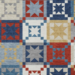Patchwork Polyester Area Rug Washable Low Pile for Indoor Outdoor Patio and Living Room