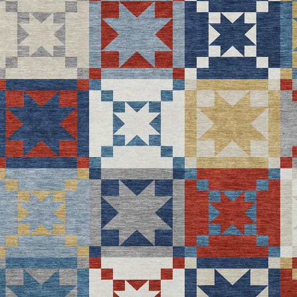 Patchwork Polyester Area Rug Washable Low Pile for Indoor Outdoor Patio and Living Room