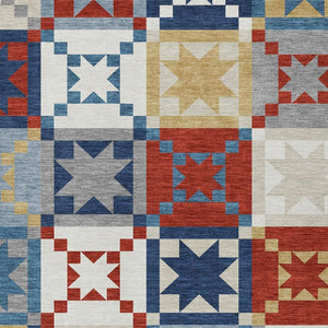 Patchwork Polyester Area Rug Washable Low Pile for Indoor Outdoor Patio and Living Room