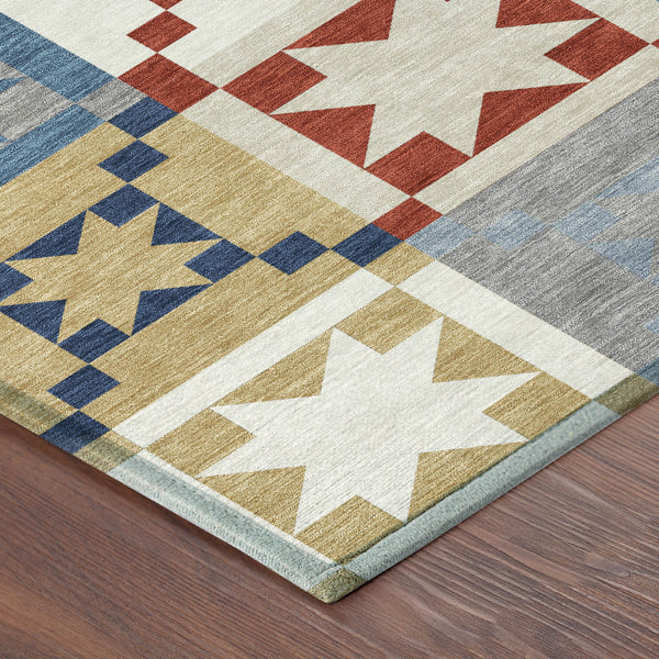 Patchwork Polyester Area Rug Washable Low Pile for Indoor Outdoor Patio and Living Room