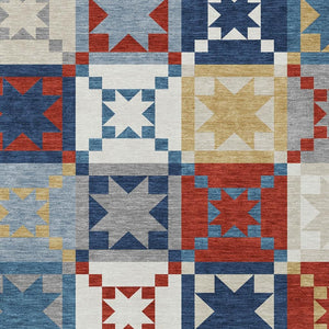 Patchwork Polyester Area Rug Washable Low Pile for Indoor Outdoor Patio and Living Room
