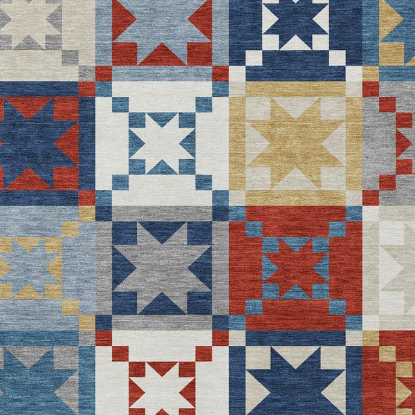 Patchwork Polyester Area Rug Washable Low Pile for Indoor Outdoor Patio and Living Room