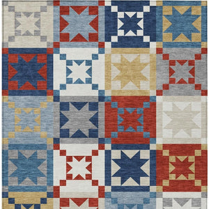 Patchwork Polyester Area Rug Washable Low Pile for Indoor Outdoor Patio and Living Room