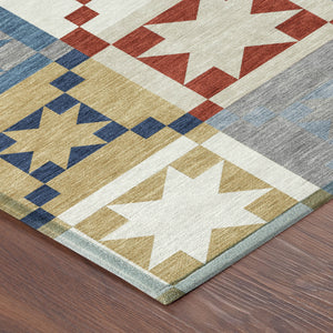 Patchwork Polyester Area Rug Washable Low Pile for Indoor Outdoor Patio and Living Room