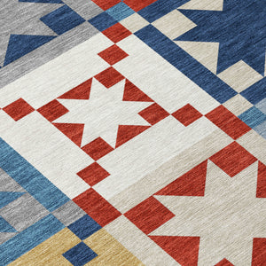 Patchwork Polyester Area Rug Washable Low Pile for Indoor Outdoor Patio and Living Room