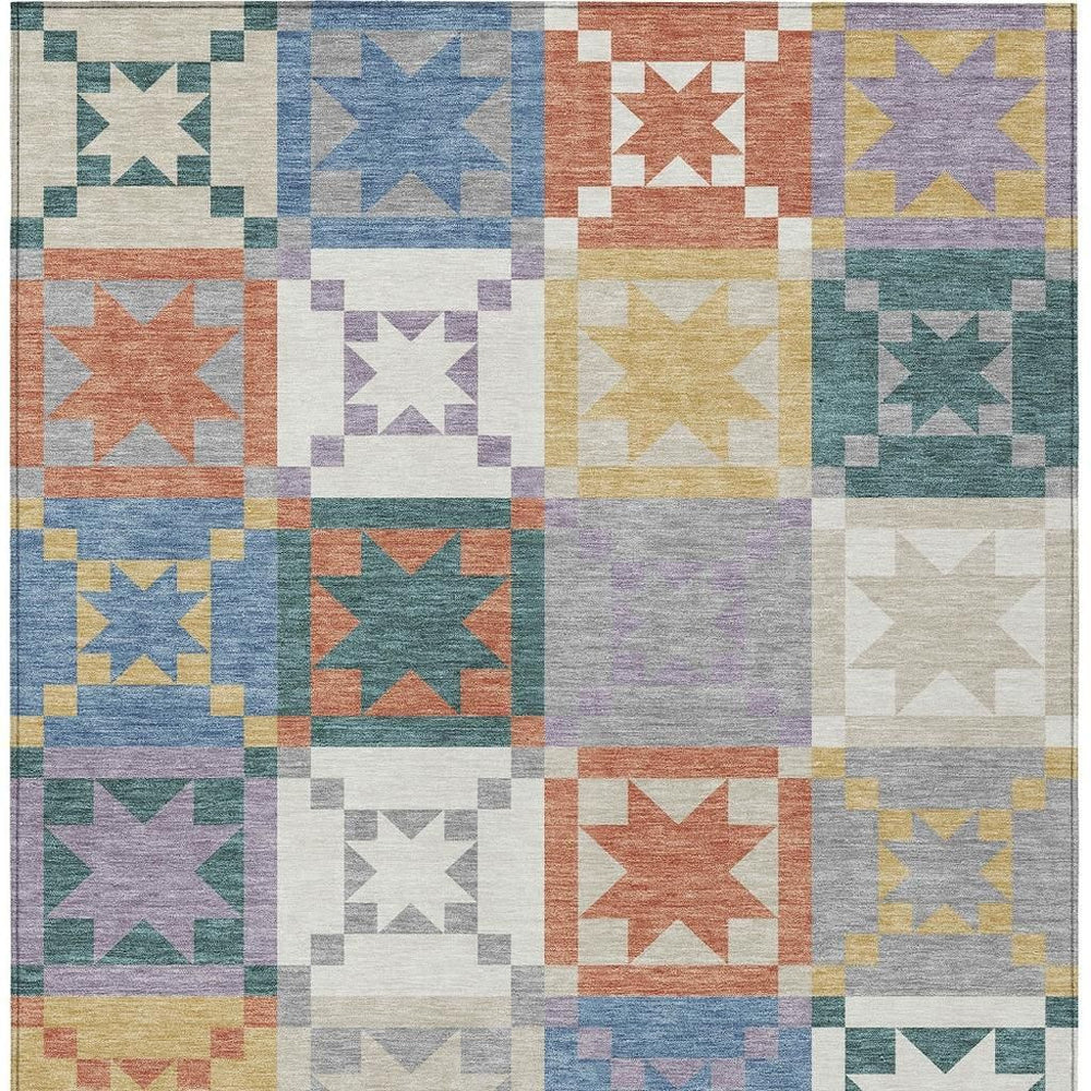 HomeRoots Silver Gold Patchwork Polyester Area Rug Washable for Stylish Indoor Outdoor Spaces 8' x 10' 729698