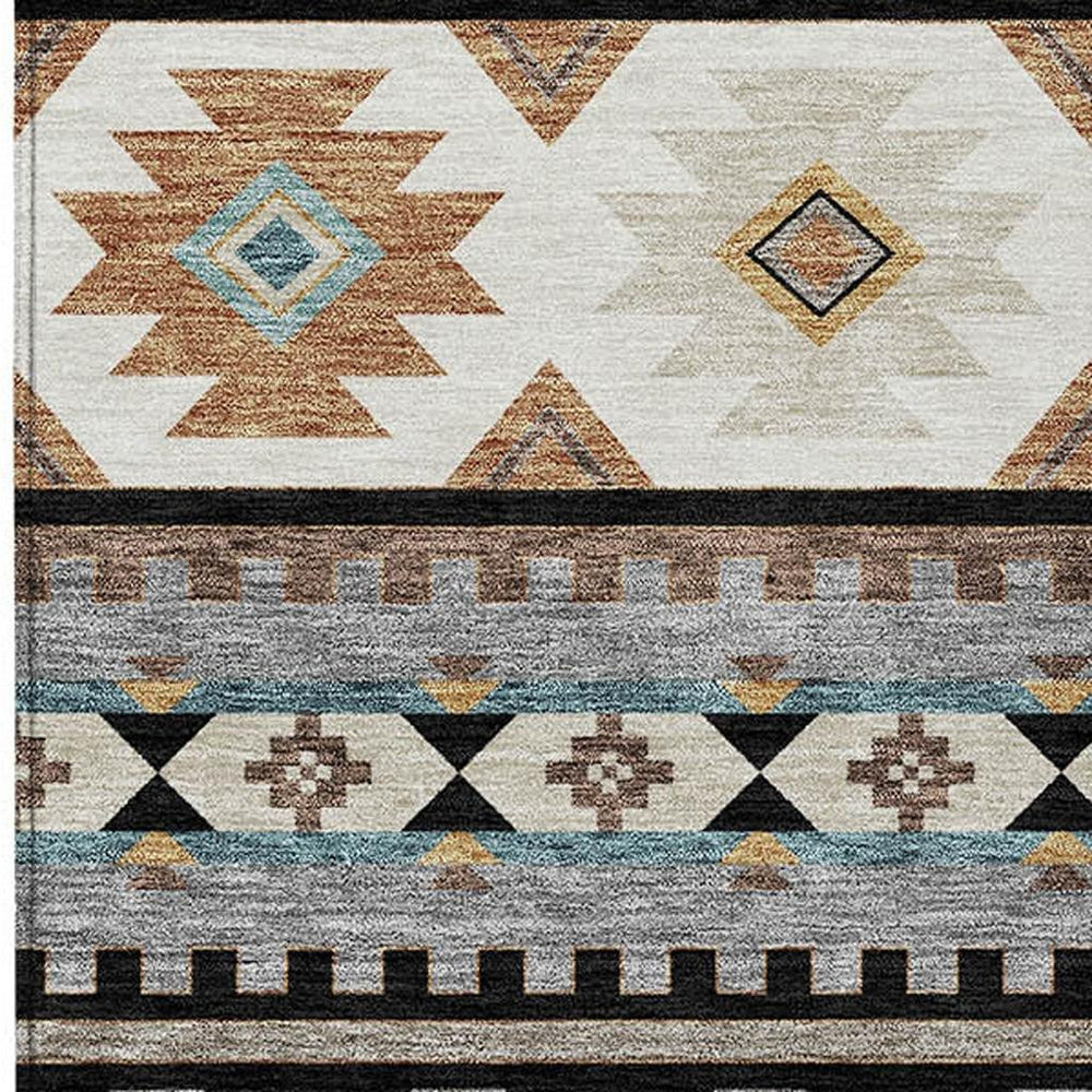 HomeRoots Southwestern Geometric Polyester Area Rug Machine Washable for Indoor Outdoor Patio Use 10' x 14' 729706