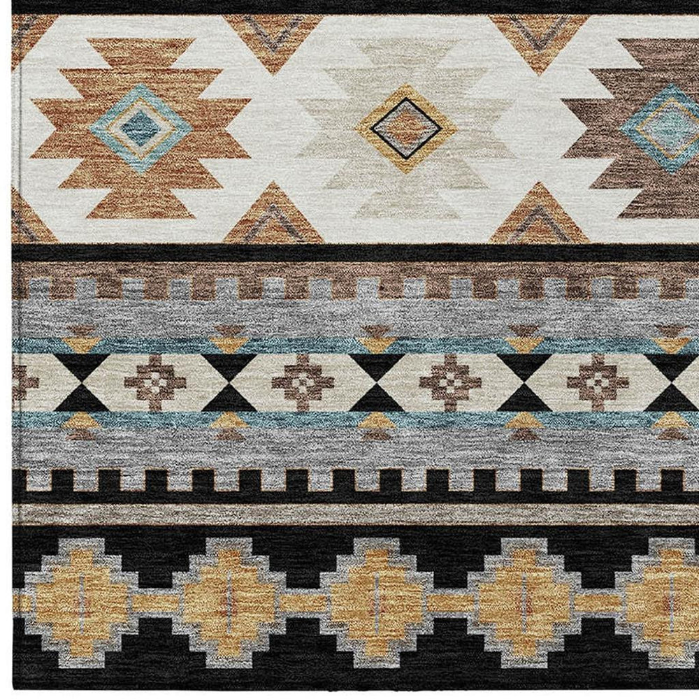 HomeRoots Southwestern Geometric Polyester Area Rug Machine Washable for Indoor Outdoor Patio Use 10' x 14' 729706